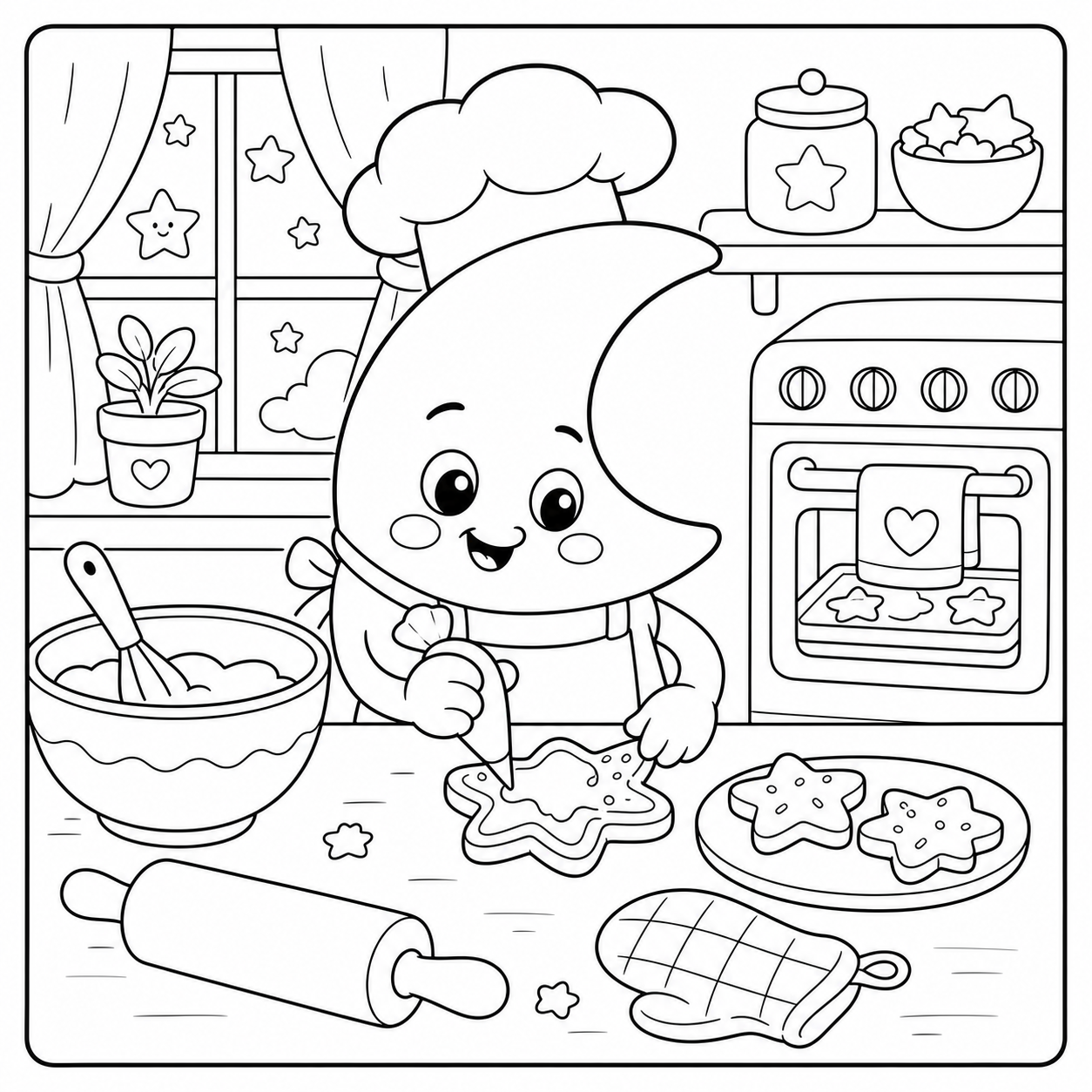 Moon Baker Bakery Scene coloring page