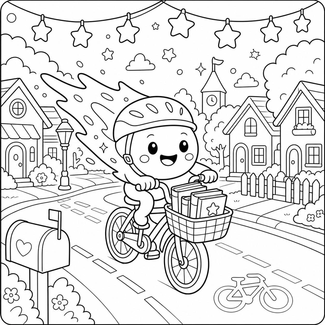 Comet Books and Bicycle Adventure coloring page